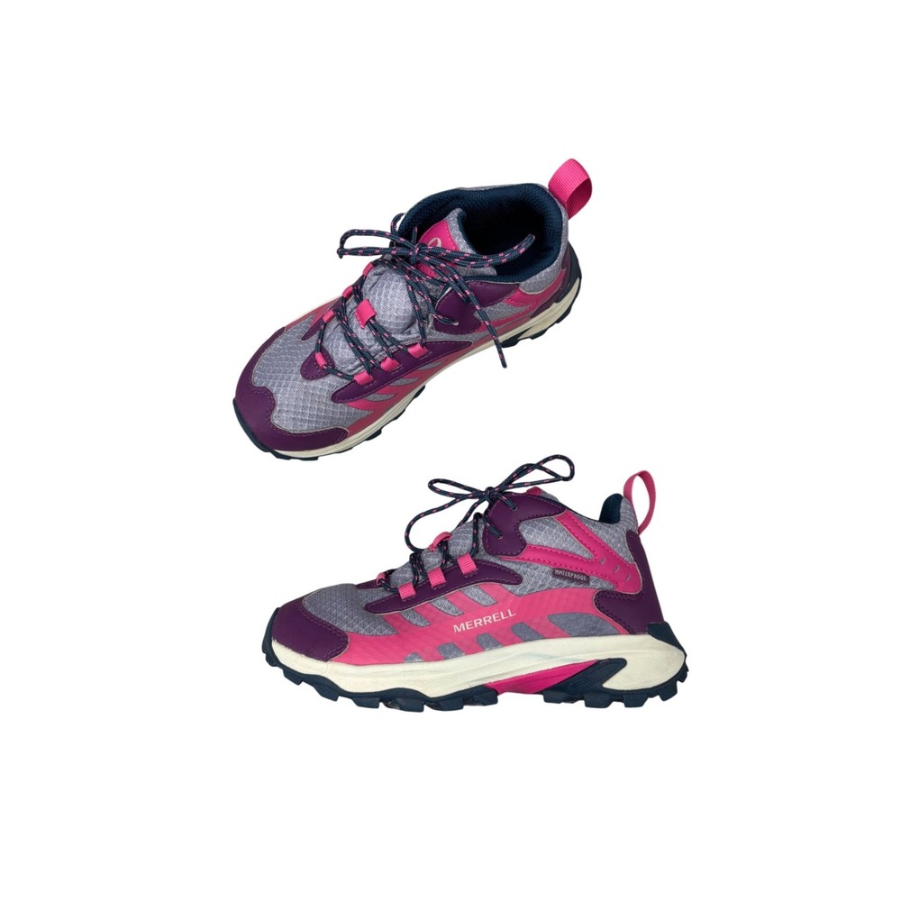 Merrell Moab Speed 2 Mid Waterproof Hiking Boots Grey Berry Pink Big Kid Size 4